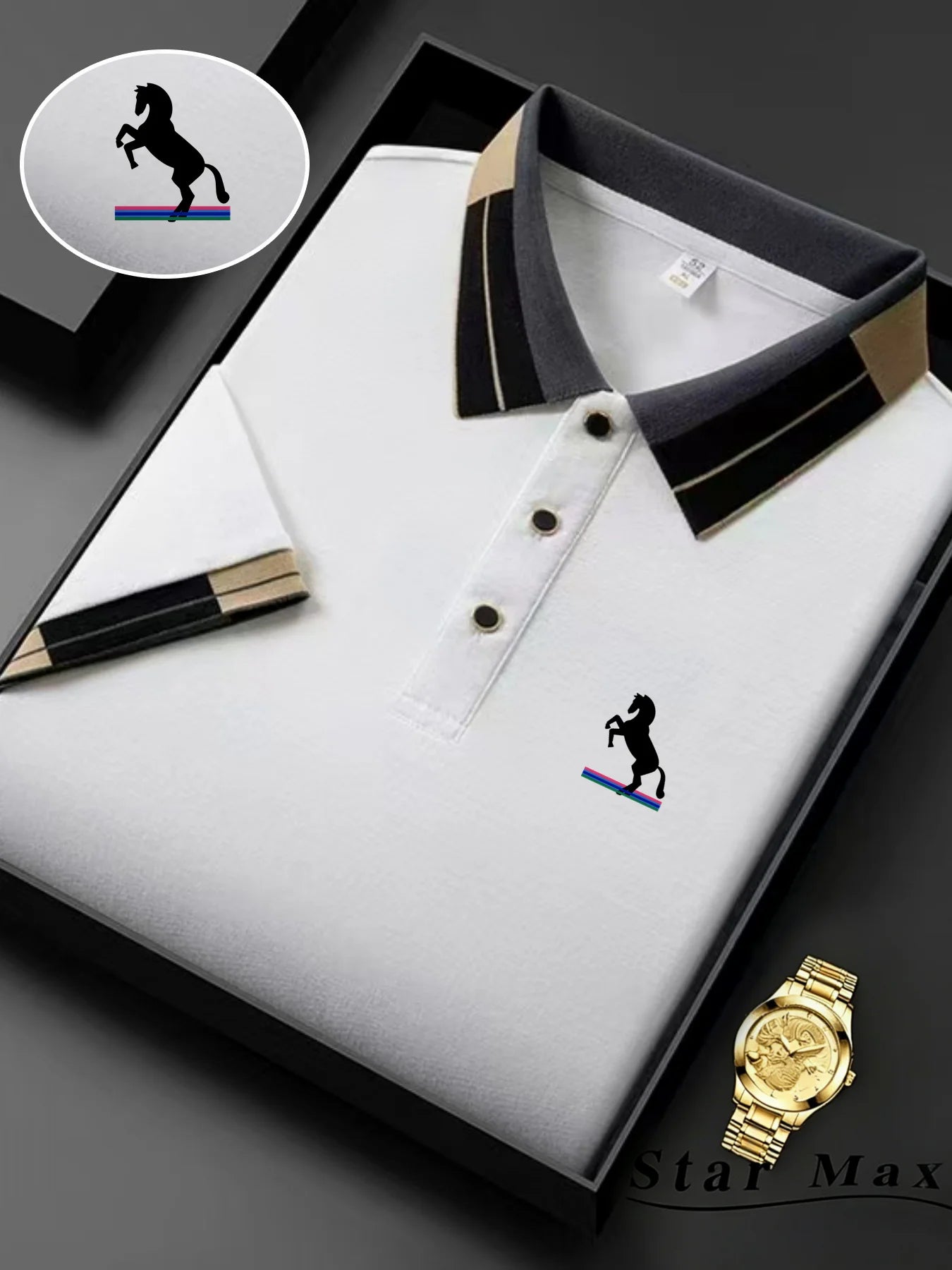 Men's luxury short-sleeve polo shirt with horse embroidery, Milanese style summer casual T-shirt, men's business brand clothing
