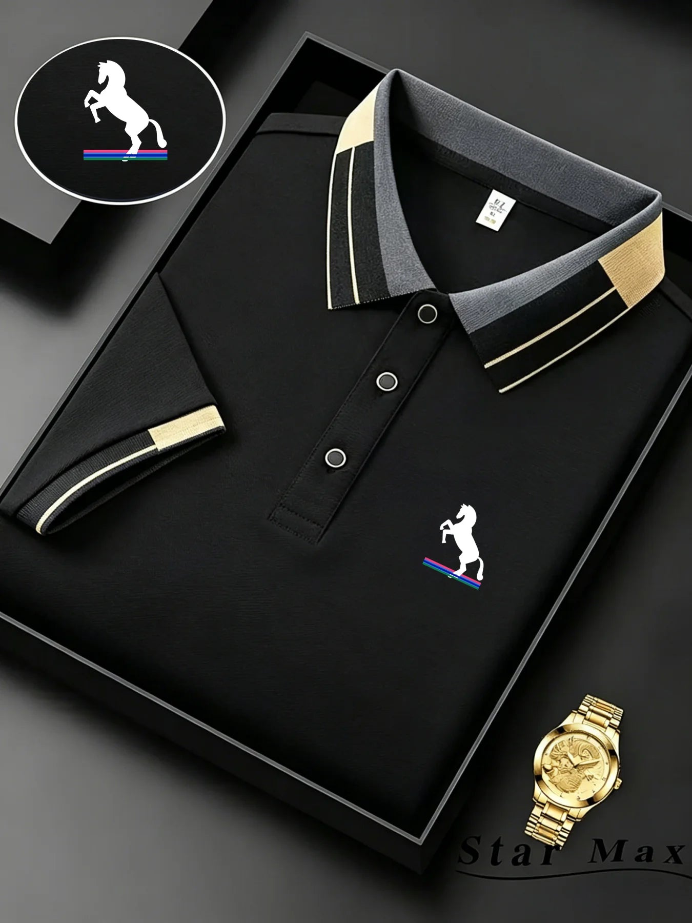 Men's luxury short-sleeve polo shirt with horse embroidery, Milanese style summer casual T-shirt, men's business brand clothing