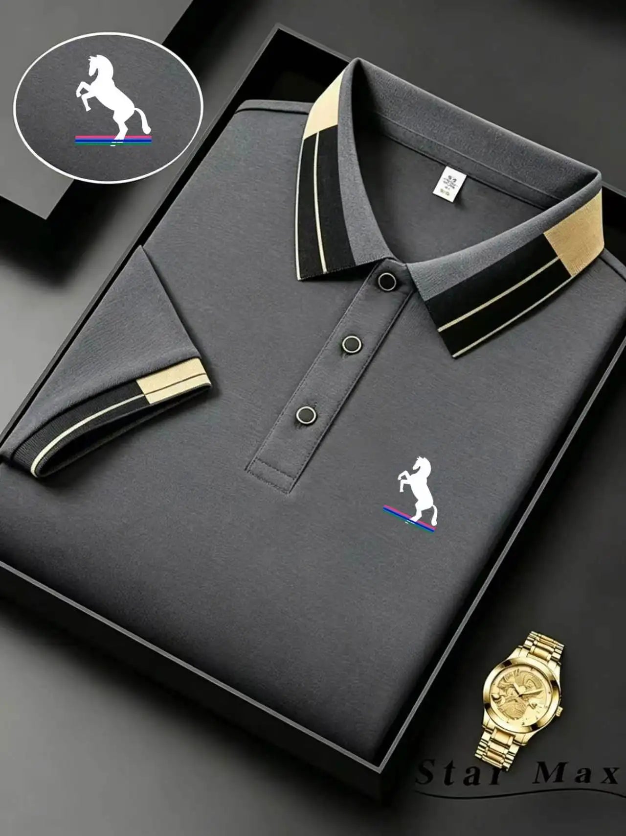 Men's luxury short-sleeve polo shirt with horse embroidery, Milanese style summer casual T-shirt, men's business brand clothing
